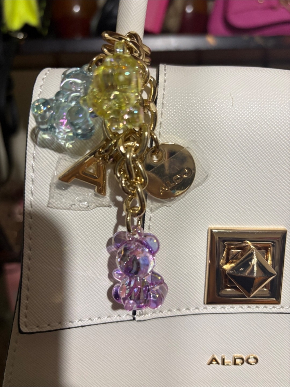 ALDO Mini White Structured Top-Handle Bag with Gold Accent - Picture 3 of 5